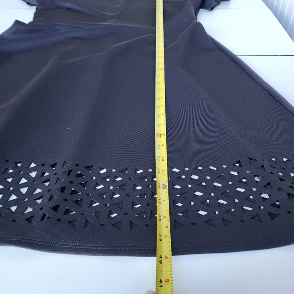 Black A-Line Midi Dress with Short Sleeves and Cut Out Details - Picture 10 of 11